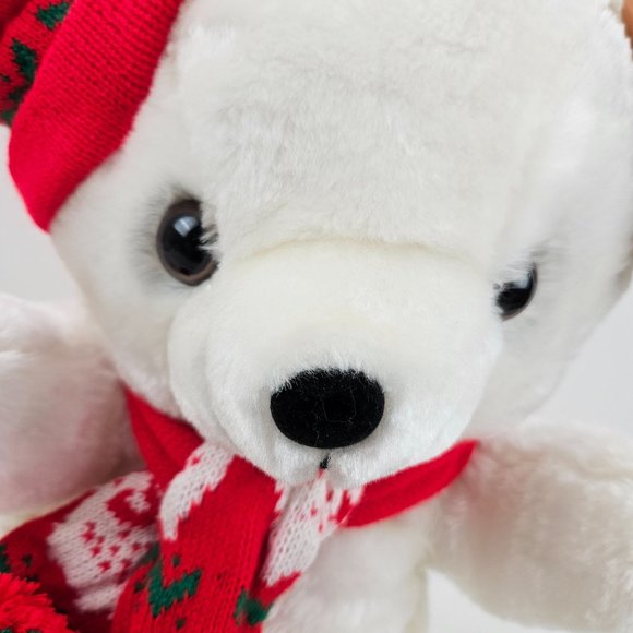 Vintage Cuddle Wit Teddy Bear Stuffed Animal Plush Christmas Holiday Scarf Hat - Picture 2 of 10